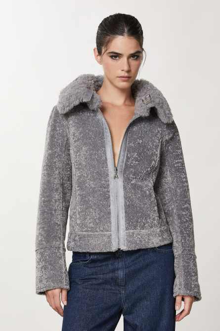 Doubleface-Jacke mit Schnalle, Grau, Patrizia Pepe
