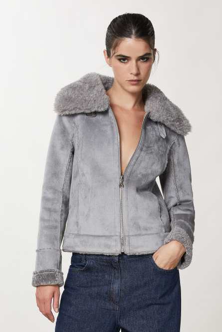Doubleface-Jacke mit Schnalle, Grau, Patrizia Pepe