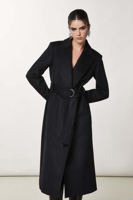 Essential coat with belt, Black, Patrizia Pepe