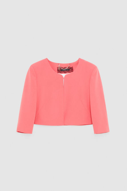 Cropped crew-neck jacket, Pink, Patrizia Pepe