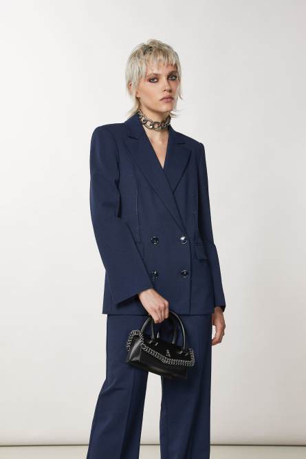 Essential double-breasted jacket, Blue, Patrizia Pepe