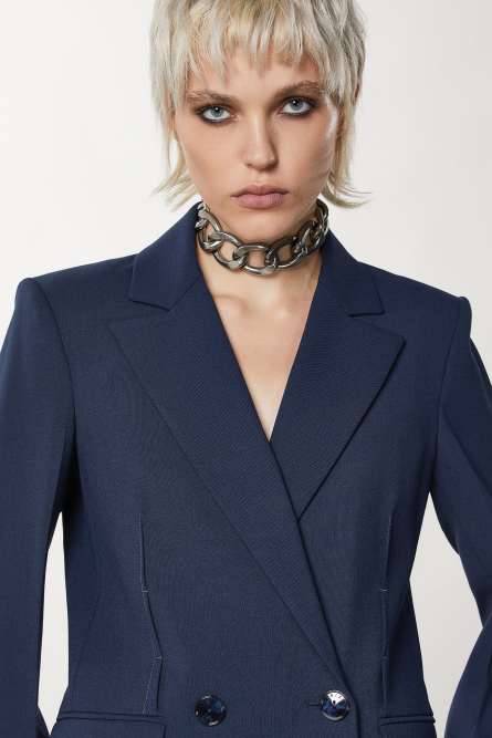 Essential double-breasted jacket, Blue, Patrizia Pepe