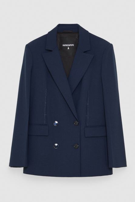 Essential double-breasted jacket, Blue, Patrizia Pepe