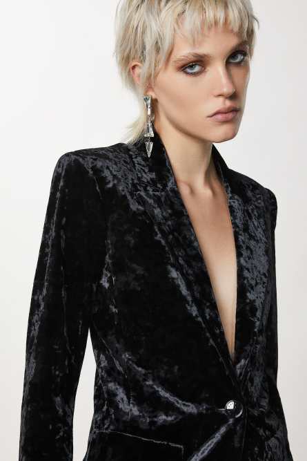 Ein-Knopf-Jacke aus Samt, Schwarz, Patrizia Pepe