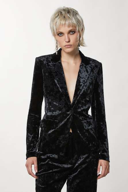 Ein-Knopf-Jacke aus Samt, Schwarz, Patrizia Pepe