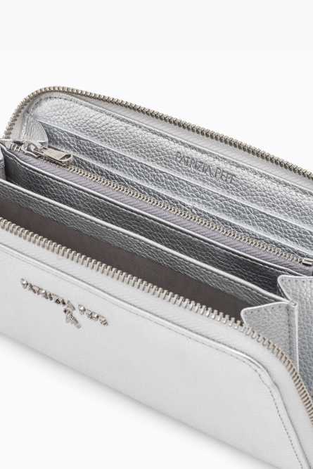 Zip Around-Geldb&ouml;rse aus gewalktem Leder, Silber, Patrizia Pepe