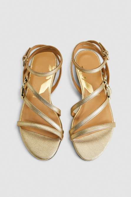 Leather low sandals, Gold, Patrizia Pepe