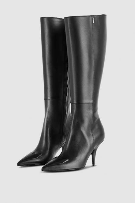 Bottes en cuir &agrave; talons, Noir, Patrizia Pepe