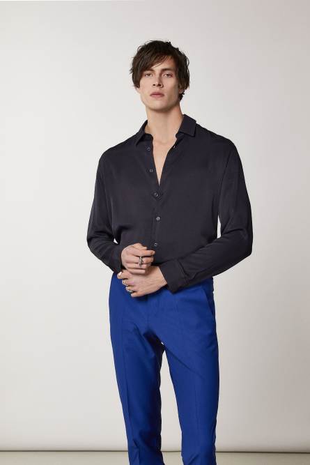 Solid-colored shirt in viscose twill, Blue, Patrizia Pepe