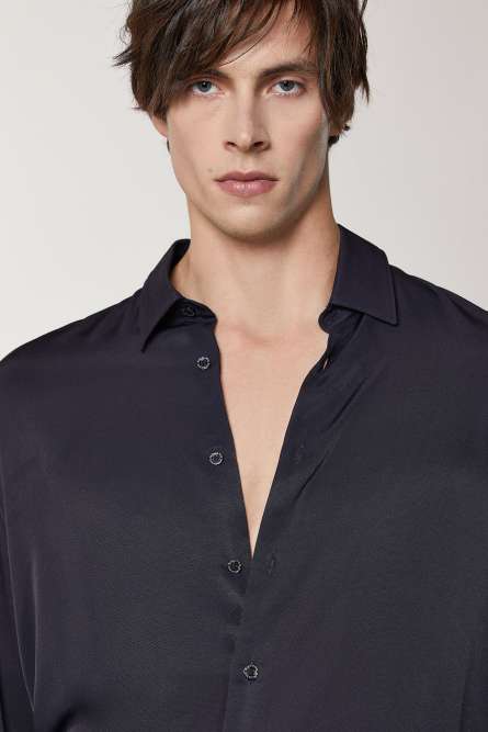 Solid-colored shirt in viscose twill, Blue, Patrizia Pepe