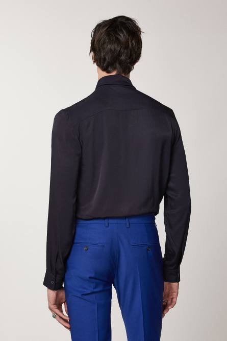 Solid-colored shirt in viscose twill, Blue, Patrizia Pepe