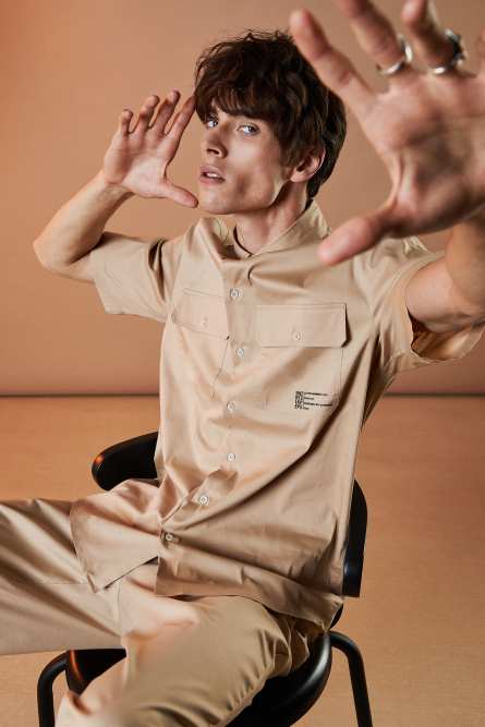 Oversized short-sleeved shirt, Beige, Patrizia Pepe