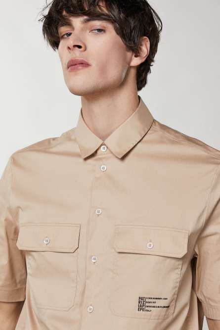 Oversized short-sleeved shirt, Beige, Patrizia Pepe