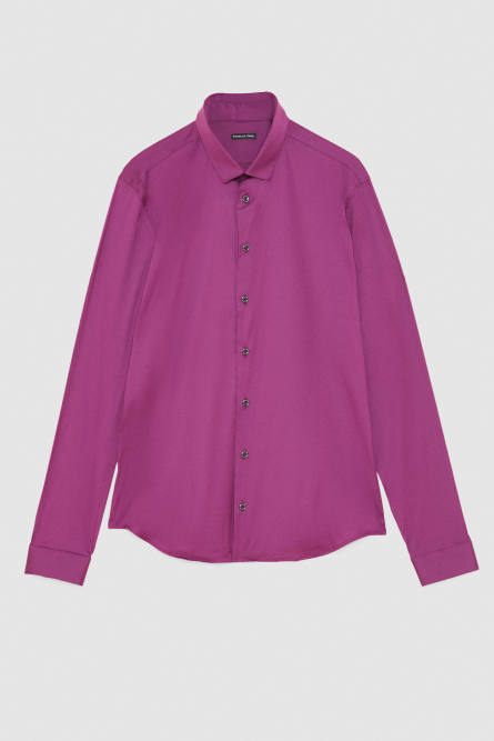 Camisa regular de popel&iacute;n de algod&oacute;n, Violeta