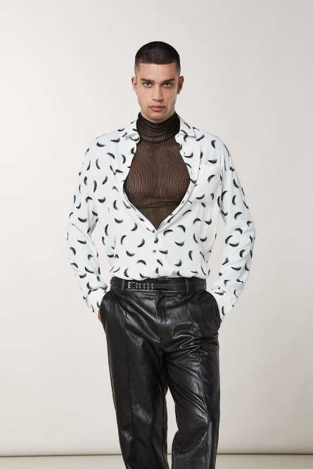 Camisa estampada con bolsillo, Blanco