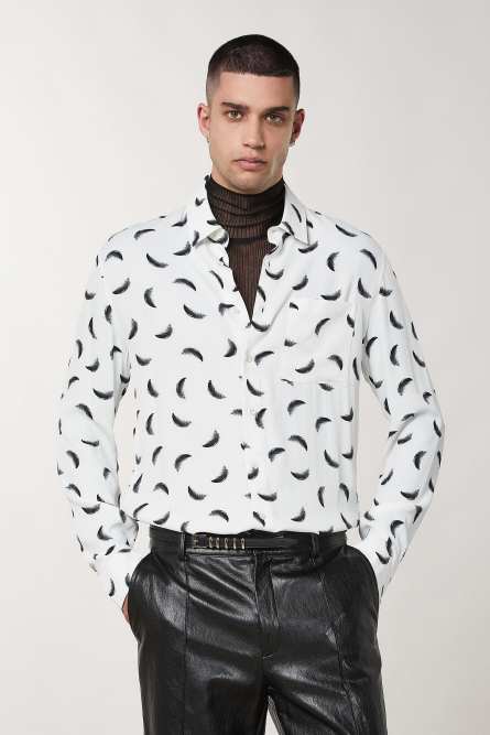 Camisa estampada con bolsillo, Blanco