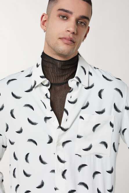 Camisa estampada con bolsillo, Blanco