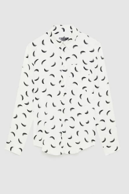 Camisa estampada con bolsillo, Blanco