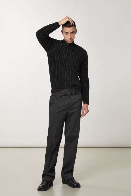 Langärmeliger Pullover aus Rippstrick, Schwarz, Patrizia Pepe