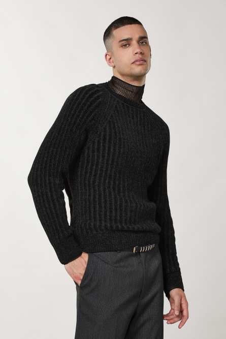 Langärmeliger Pullover aus Rippstrick, Schwarz, Patrizia Pepe