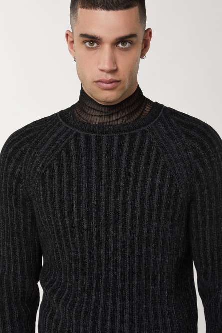 Langärmeliger Pullover aus Rippstrick, Schwarz, Patrizia Pepe