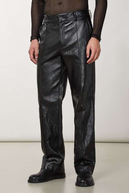Regular fit pants in coated fabric, Black, Patrizia Pepe