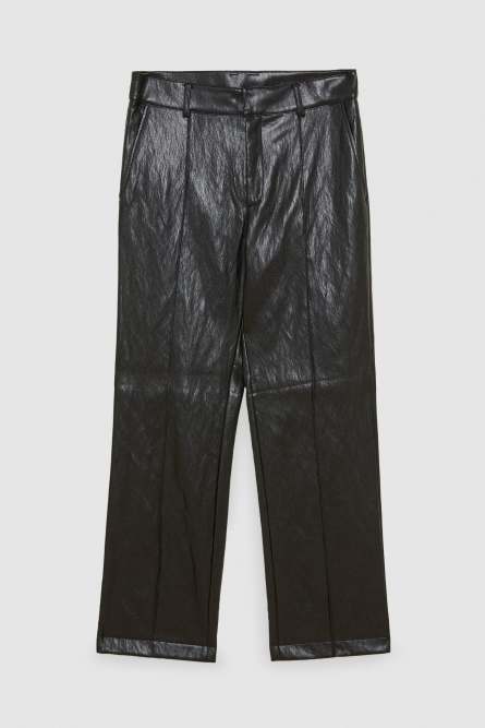 Regular fit pants in coated fabric, Black, Patrizia Pepe