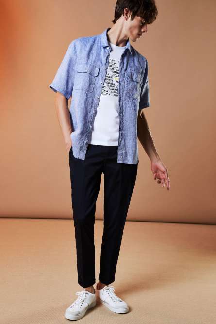 Pantalón de corte ceñido al tobillo, Azul