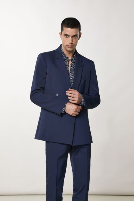 Chaqueta de doble botonadura de gabardina, Azul