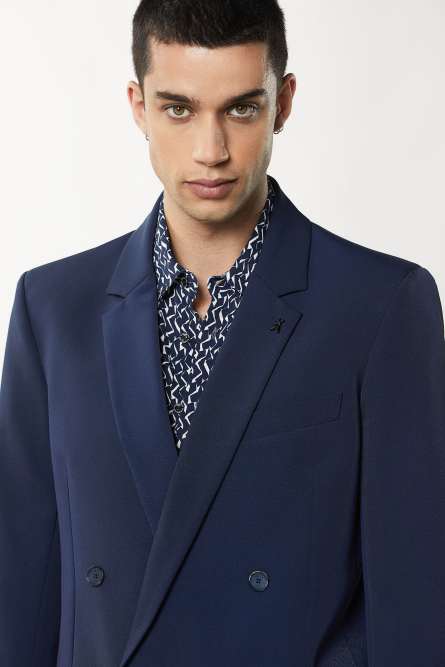 Chaqueta de doble botonadura de gabardina, Azul
