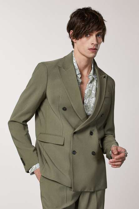 Zweireihiges Regular-Sakko aus Viskose-Twill, Grün, Patrizia Pepe
