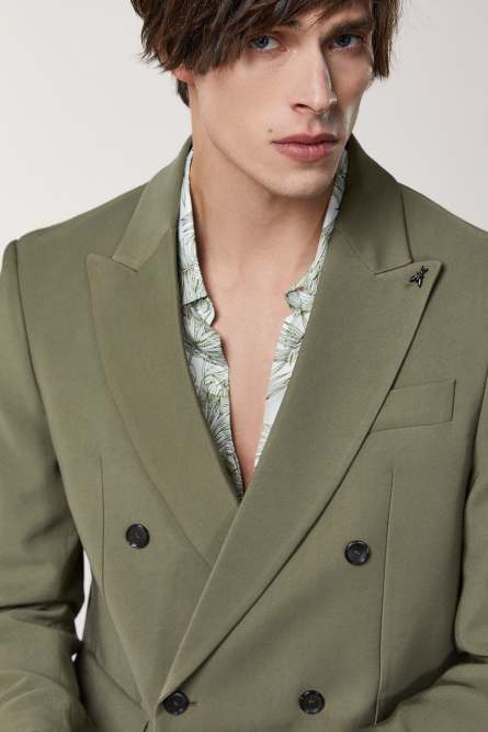 Zweireihiges Regular-Sakko aus Viskose-Twill, Grün, Patrizia Pepe
