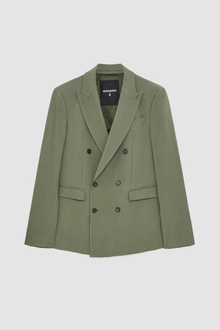 Zweireihiges Regular-Sakko aus Viskose-Twill, Grün, Patrizia Pepe