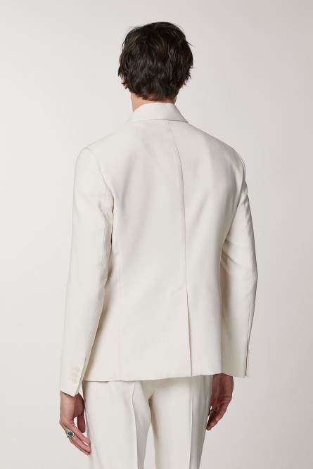 Regular double-breasted jacket in viscose twill, Beige, Patrizia Pepe