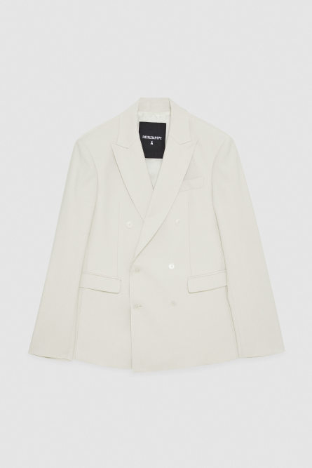 Regular double-breasted jacket in viscose twill, Beige, Patrizia Pepe