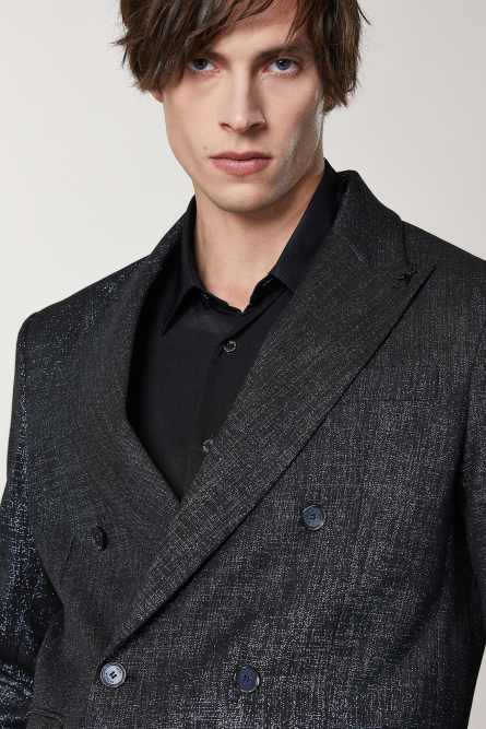 Double-breasted metallic lurex blazer, Black, Patrizia Pepe