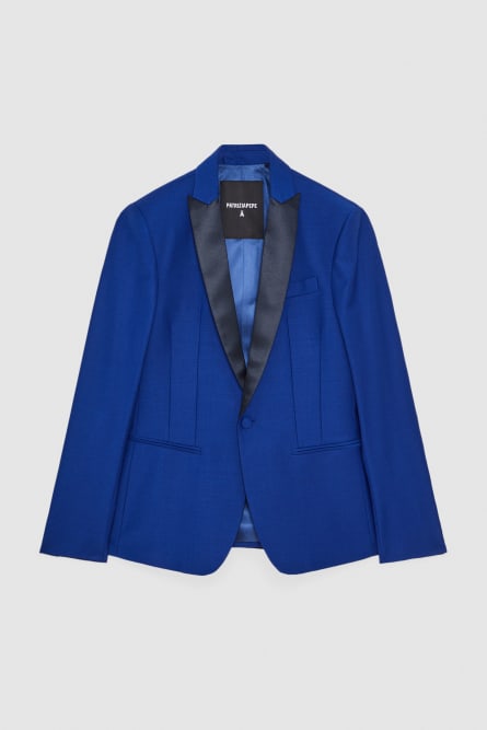 One-button tuxedo jacket in cool wool, Blue, Patrizia Pepe