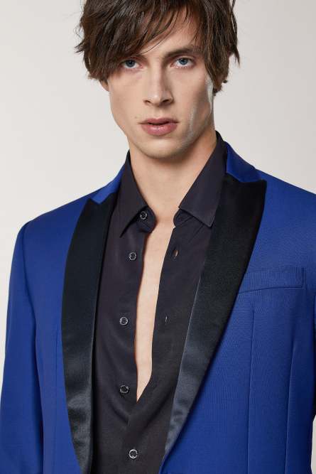One-button tuxedo jacket in cool wool, Blue, Patrizia Pepe
