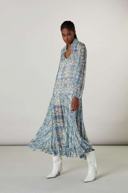 Print-adorned viscose midi dress, Light Blue, Patrizia Pepe