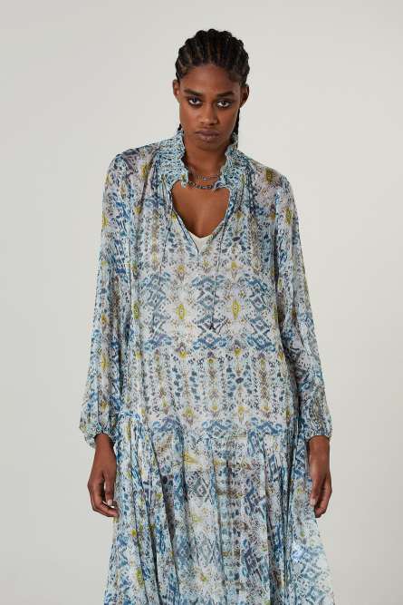 Print-adorned viscose midi dress, Light Blue, Patrizia Pepe