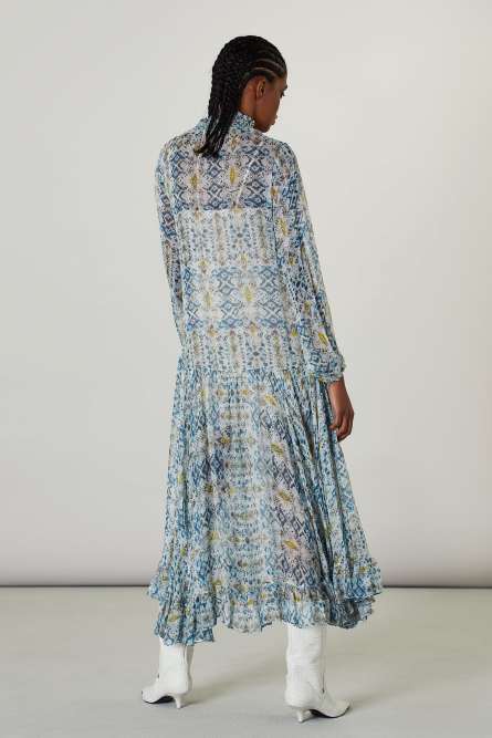 Print-adorned viscose midi dress, Light Blue, Patrizia Pepe