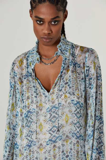 Print-adorned viscose midi dress, Light Blue, Patrizia Pepe