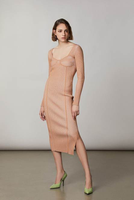 Zweifarbig geripptes Kleid, Beige, Patrizia Pepe