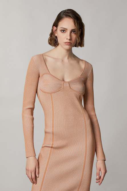 Zweifarbig geripptes Kleid, Beige, Patrizia Pepe