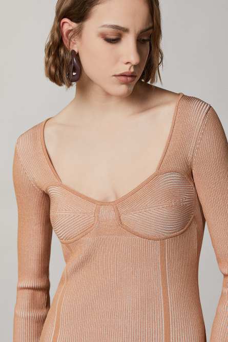 Zweifarbig geripptes Kleid, Beige, Patrizia Pepe