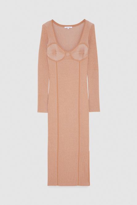 Zweifarbig geripptes Kleid, Beige, Patrizia Pepe