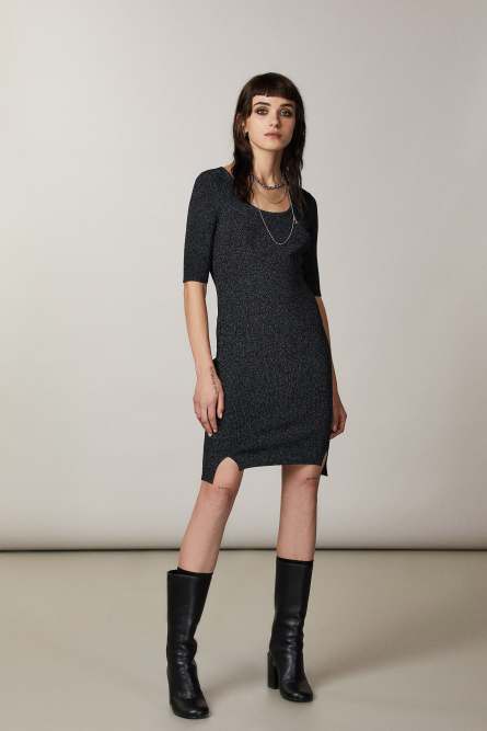 “ESSENTIAL” lurex midi dress, Black, Patrizia Pepe