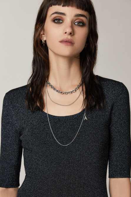 “ESSENTIAL” lurex midi dress, Black, Patrizia Pepe