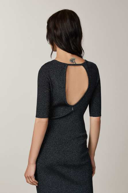 “ESSENTIAL” lurex midi dress, Black, Patrizia Pepe
