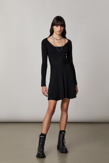 Eng anliegendes Kleid mit rundem Ausschnitt, Schwarz, Patrizia Pepe